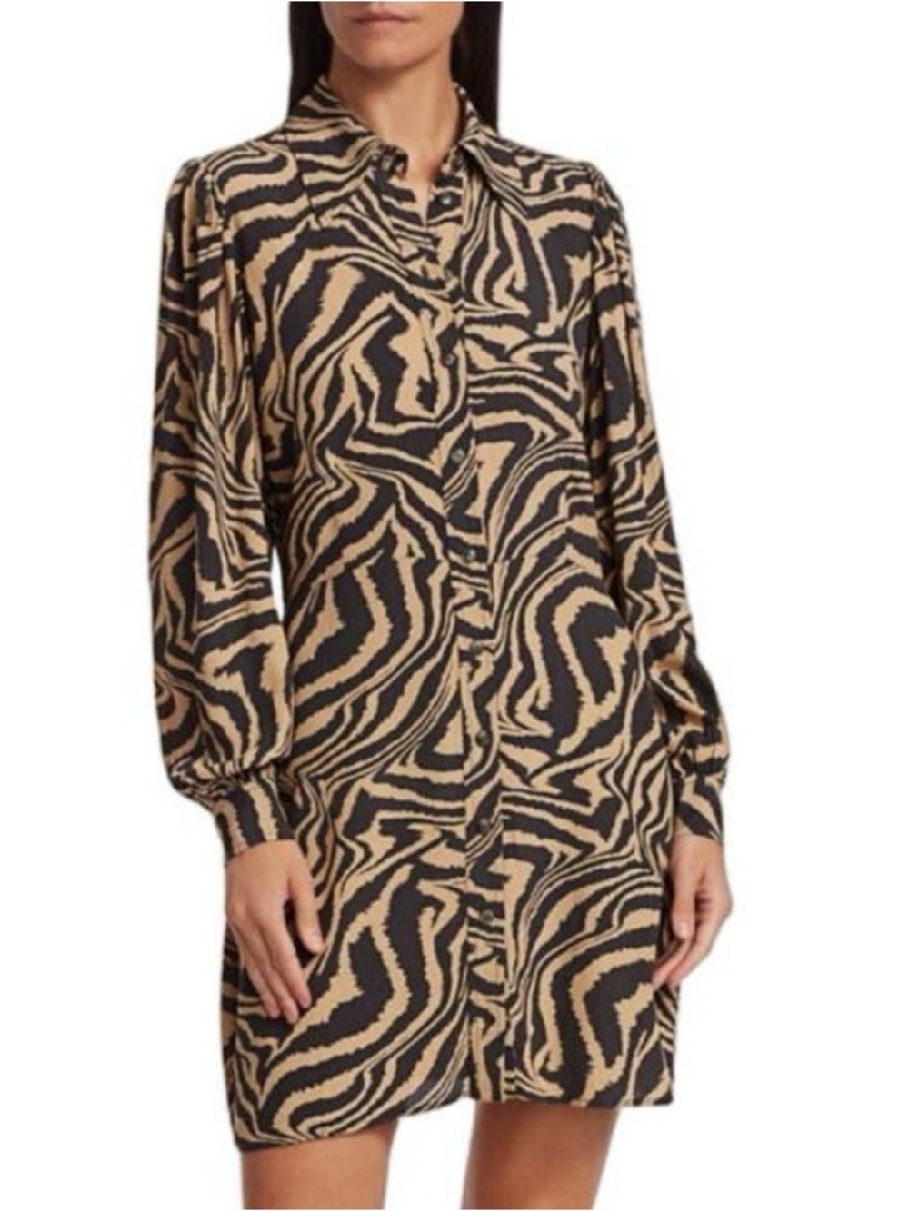 GANNI Zebra Print Button Front Mini Shirt Dress Size 36